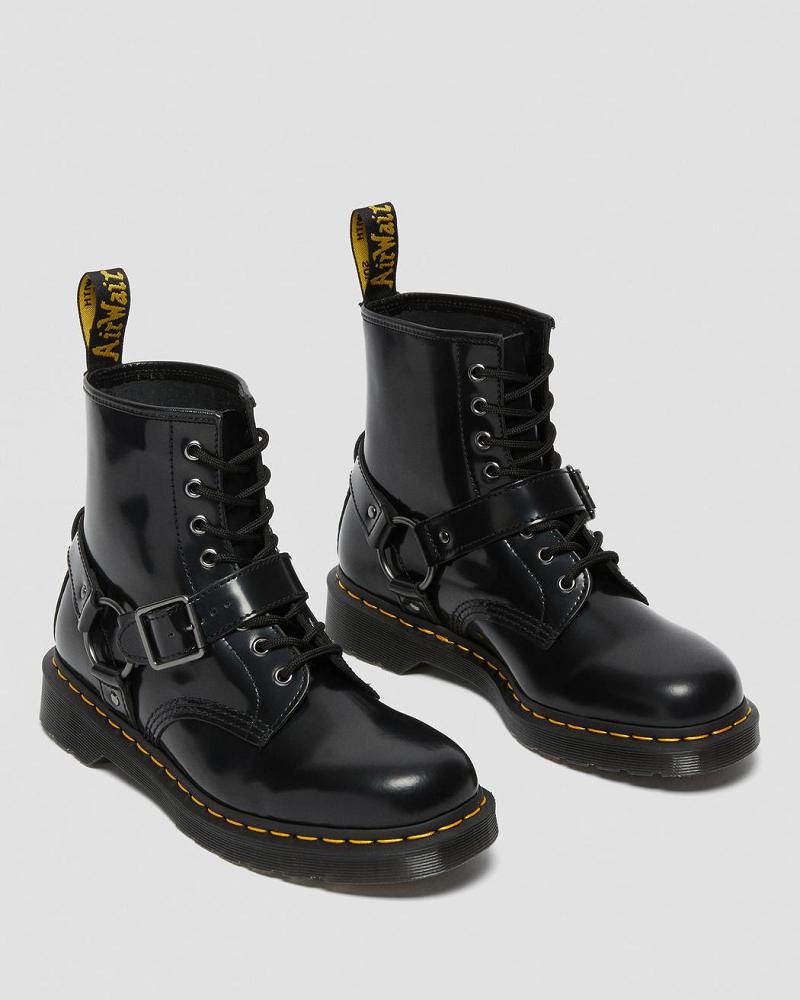 Women's Dr Martens 1460 Harness Leather Lace Up Boots Black | AU 165RVD